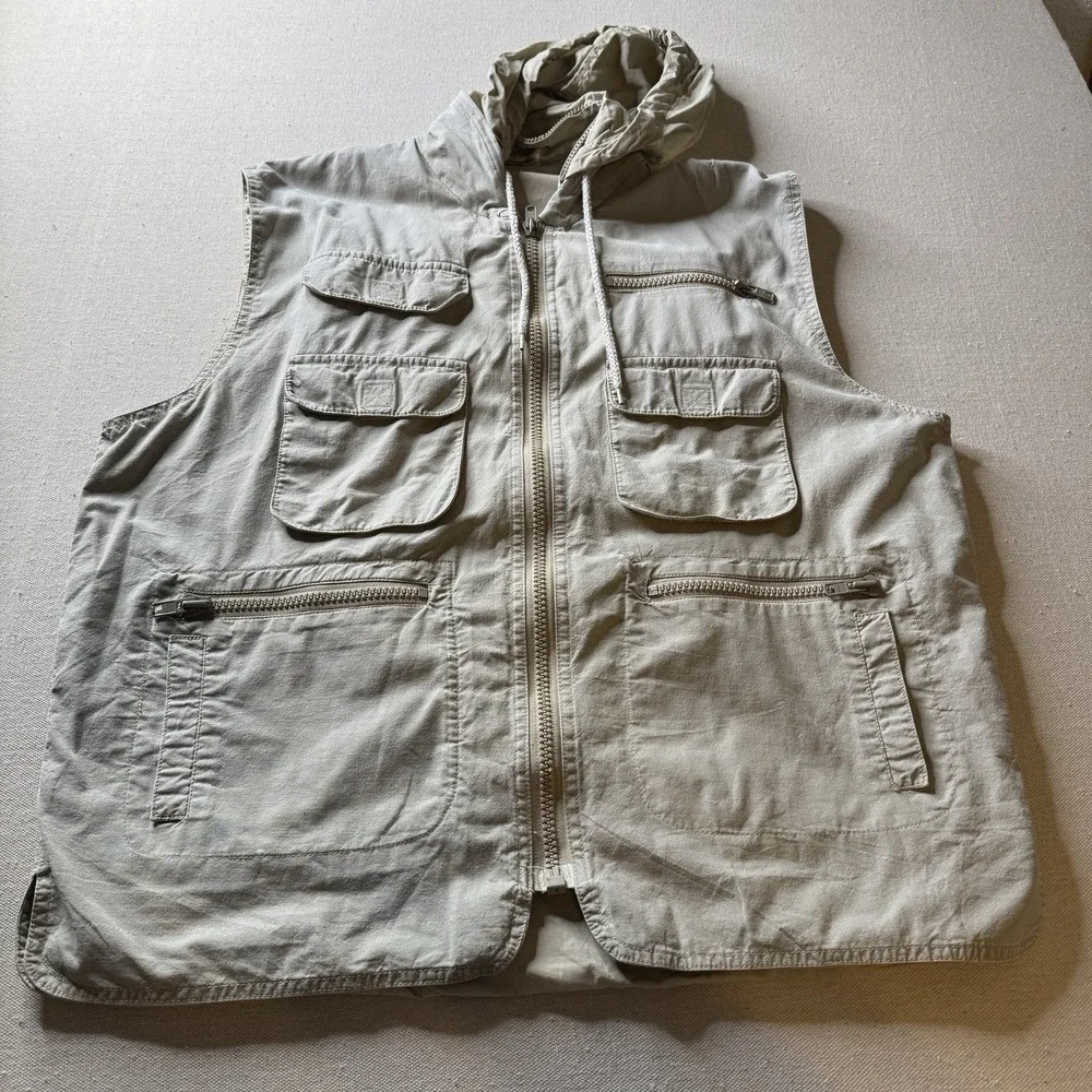 VTG Original Banana Republic Vest Mens XL Safari Multi Pocket Stowaway‎ Hood
